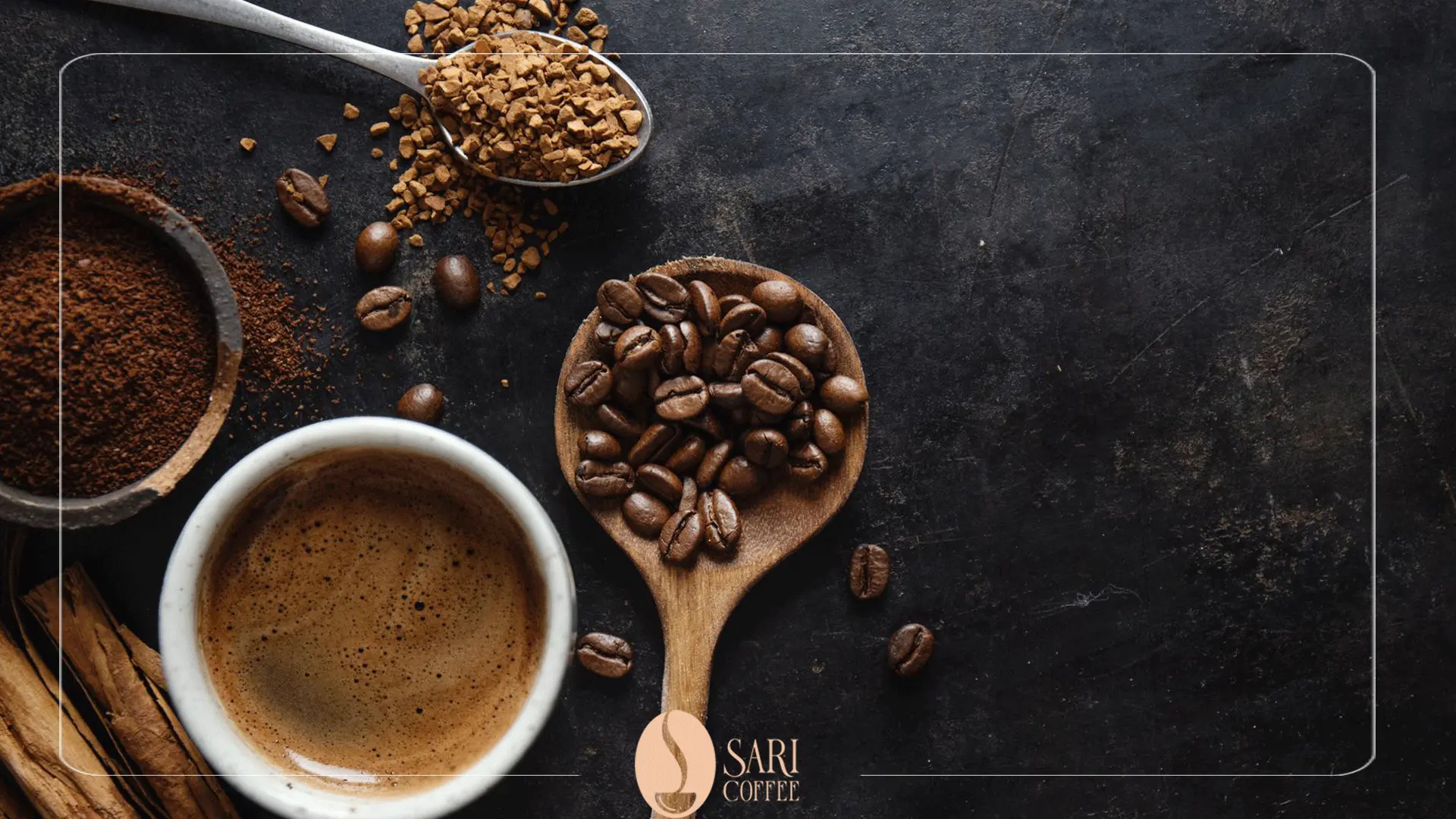 Sari coffee beans and cup